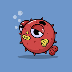 Puffer fish kawaii illustration vector design.