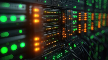 Fototapeta premium Illuminated Server Racks: A Glimpse into the Digital Core