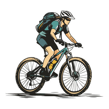 cyclist riding mountain bike on white clip art preview
