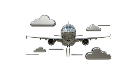 Isolated Silver Airplane with Clouds