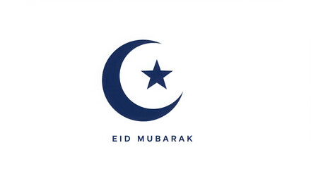  A simple blue logo for Eid Mubarak featuring a crescent moon and star