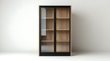 A large wooden bookcase with glass doors