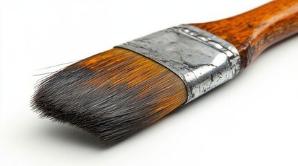 Fototapeta premium Close-up of a used paintbrush on a white background