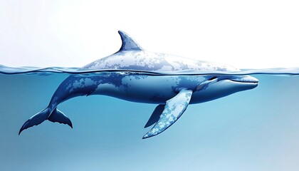 Obraz premium Underwater Dolphin Pod Swimming in Blue Ocean