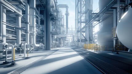 Obraz premium Industrial Plant: Modern Steel Structures and Pipelines