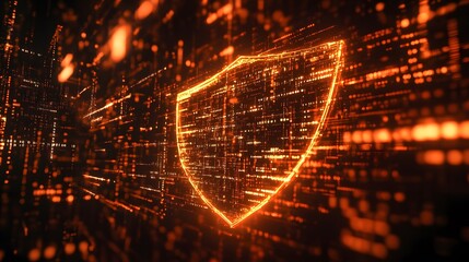 Digital shield symbol with glowing lines and binary code, perfect for cybersecurity and digital defense concepts