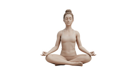 Isolated Woman Meditating in Lotus Position: Mindfulness Concept