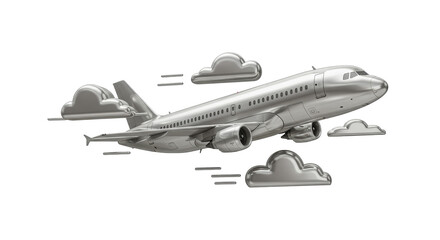 Isolated Airplane Flying with Clouds: Travel and Aviation Concept