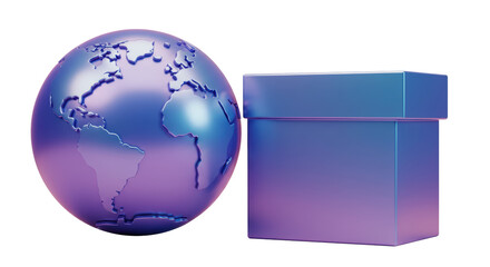Isolated Earth with Box: Shipping, Logistics, and Delivery Concept