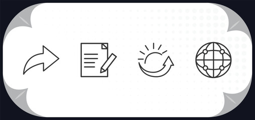 outline icons set - web hosting concept. forwarding, edit text, uptime, globe network.