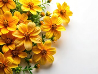 Obraz premium Flat Lay Bidens Golds Flowers, White Background, Product Photography, Floral Arrangement, High Angle Shot