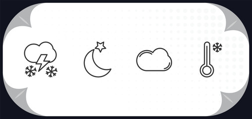 outline icons set - weather concept. thundersnow, twilight, cumulus, cold.
