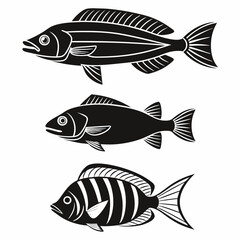 Minimalist Fish Silhouettes of Butterflyfish, Eel, Rockfish, and Flying Fish