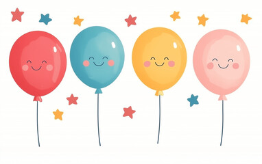 Cute smiling balloons with colorful stars  
