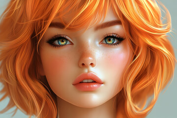 Close-up portrait of a girl with vibrant orange hair and expressive eyes