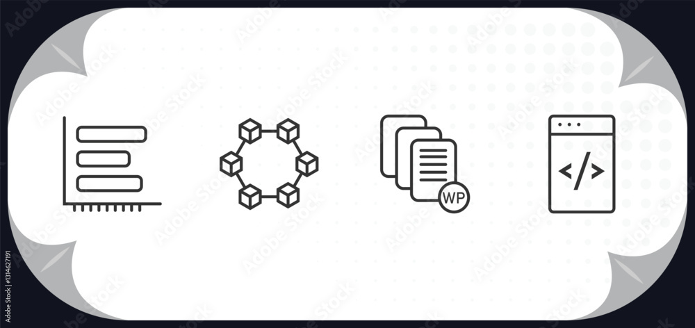 Poster outline icons set - user interface concept. dual bars interface, data interconnected, white paper, d