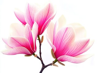 Fototapeta premium Tranquil Magnolia Tree Branch with Pink and White Blossoms in Full Bloom on White Background