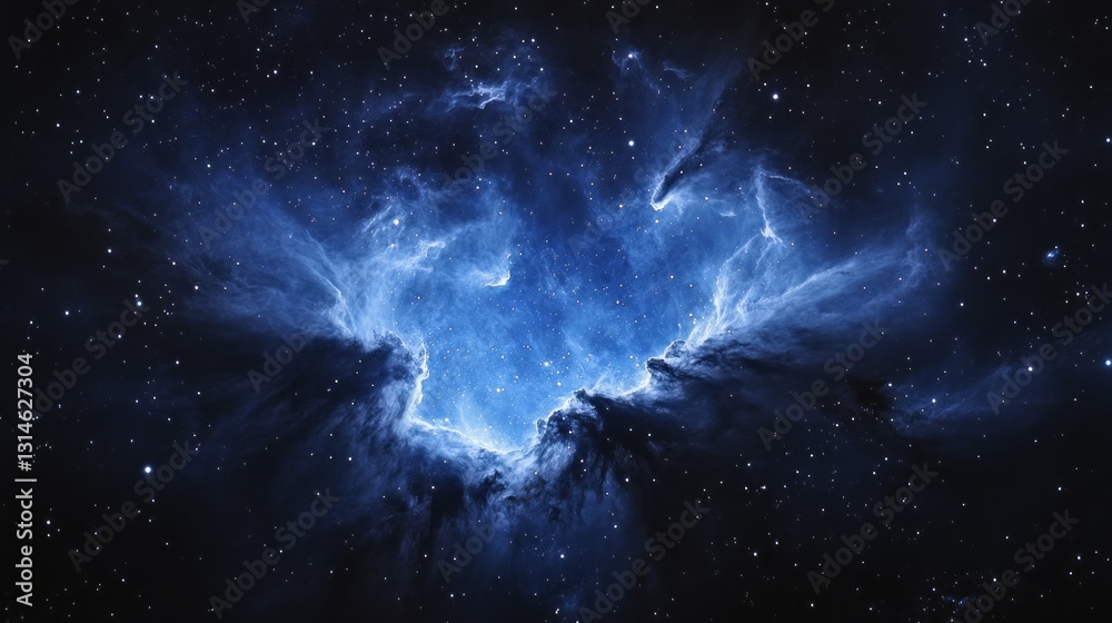 Poster a breathtaking display of blue hues captures a swirling formation of gas and dust, revealing the vas