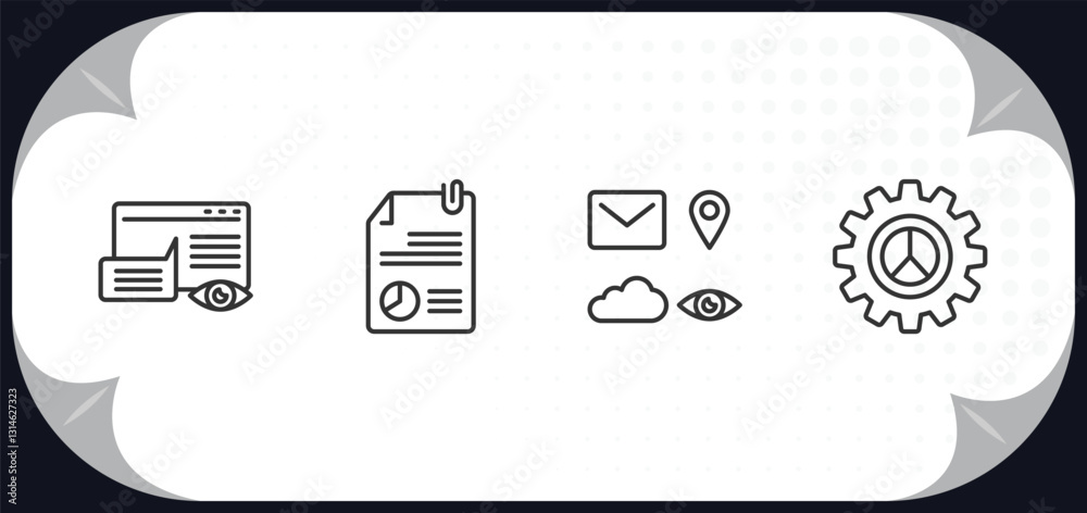 Poster outline icons set - user interface concept. data viewer, data analytics content, the of, user ting i
