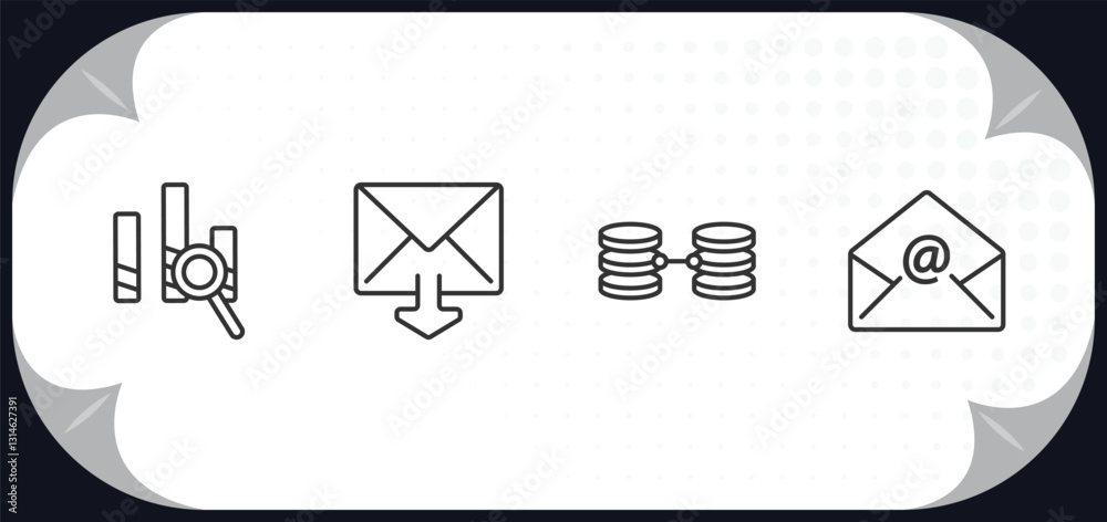 Poster outline icons set - user interface concept. data analysis, mail inbox, data collection, email opened