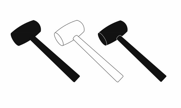 A set of rubber mallet hammer icons in solid and outline styles. Perfect for construction, woodworking, and repair designs. Ideal for logos, prints, and vector illustrations