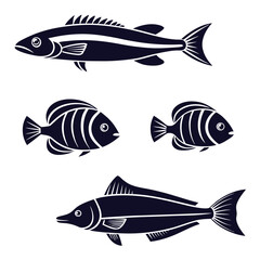 Marine Fish Silhouettes for Logos and Design Butterflyfish, Eel, Rockfish, Flying Fish