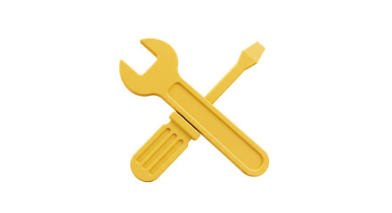 Isolated Yellow Screwdriver And Wrench