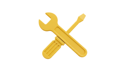 Isolated Yellow Screwdriver And Wrench