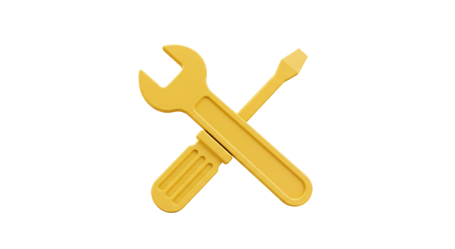 Isolated Yellow Screwdriver And Wrench