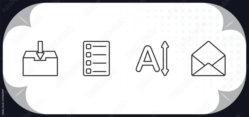 Poster outline icons set - user interface concept. file inbox, task list, letter size, open envelope.