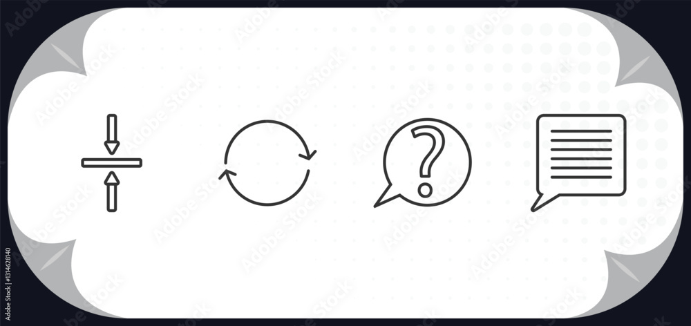 Poster outline icons set - user interface concept. vertical align, update arrows, question button, text in.