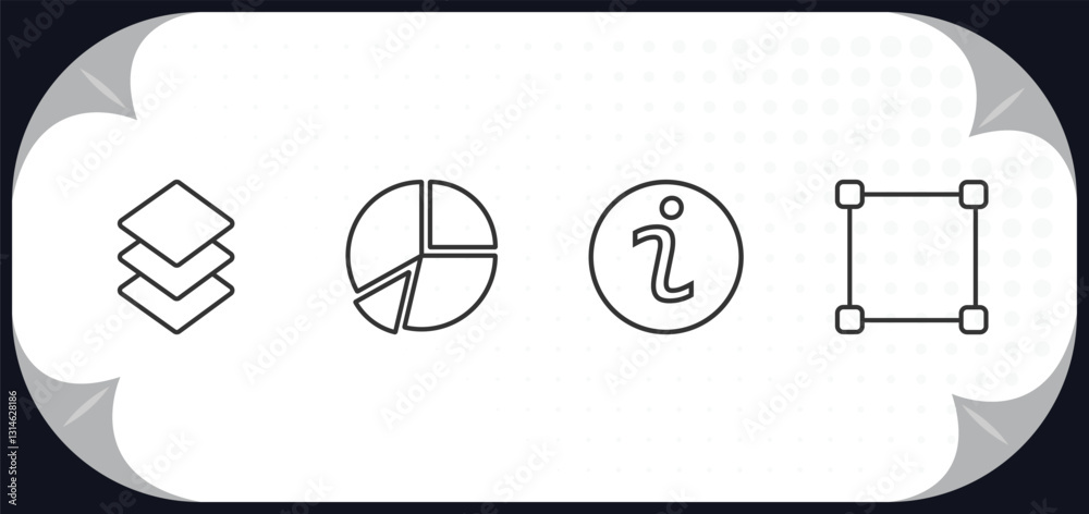 Poster outline icons set - user interface concept. layer button, pie chart organization, information button