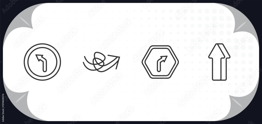 Poster outline icons set - user interface concept. left curve, sketch loop arrow, turn left only, 3d up arr