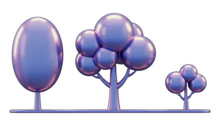 Isolated Set of Metallic Purple Trees with Rounded Shapes