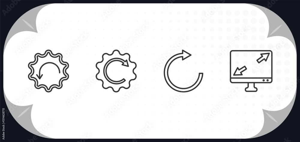 Poster outline icons set - user interface concept. downward rotation, rotated right arrow, rotate arrow, di