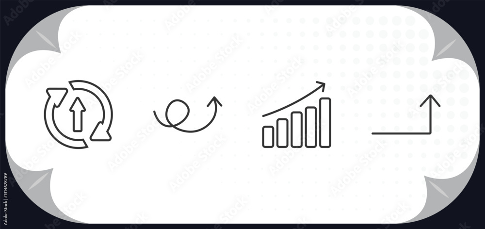 Poster outline icons set - user interface concept. updating arrow, up arrow with scribble, evolution, turn 