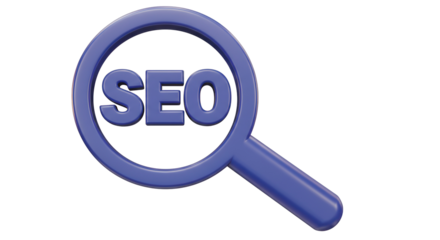 Isolated Blue Magnifying Glass over 'SEO' Text