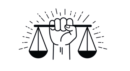 Isolated Justice Scale Held by Hand with Light Rays