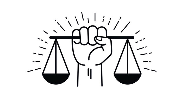 Isolated Justice Scale Held by Hand with Light Rays