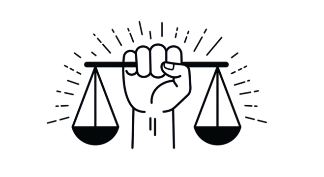 Isolated Justice Scale Held by Hand with Light Rays