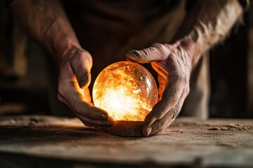 Craftsman holding glowing glass orb