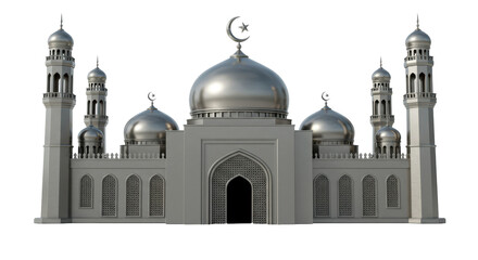 Isolated Silver Mosque with Minarets
