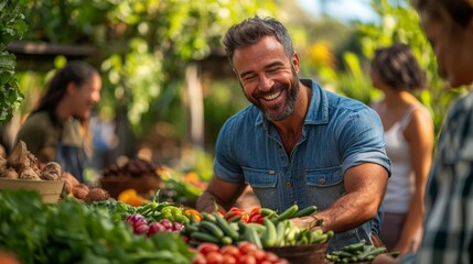 Happy Person Choosing Fresh Produce At Outdoor Market