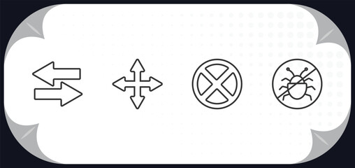 outline icons set - traffic signs concept. two ways, crossroads, no stopping, no insects.