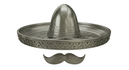Isolated Metallic Sombrero and Mustache, Mexican Culture Symbol