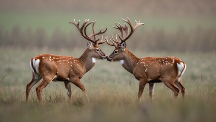 Close-up of Red deer battling during rutting season.