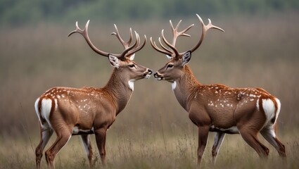 Fototapeta premium Close-up of Red deer clashing during the rutting season.
