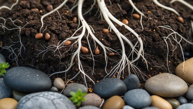 Close view of fibrous roots.