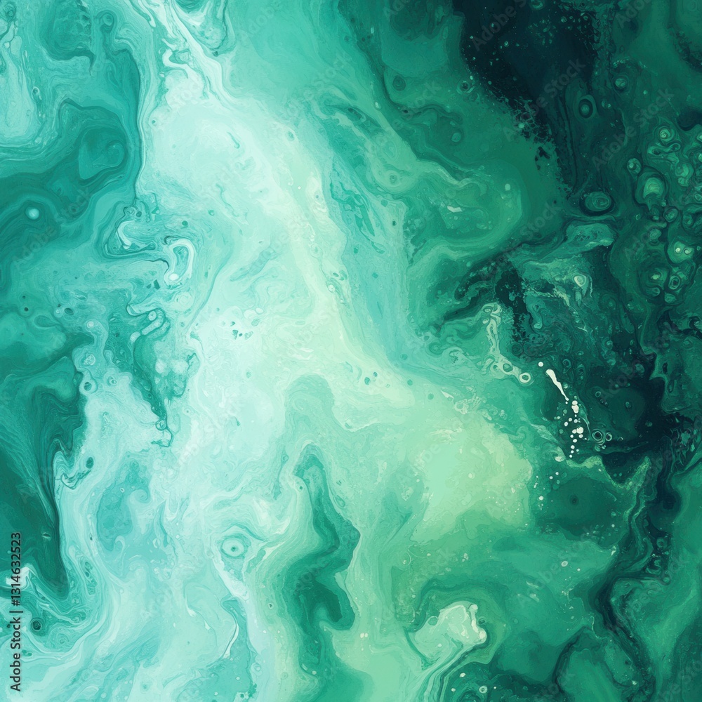 Wall mural abstract fluid art in shades of turquoise and emerald green creating a dynamic swirling pattern for 