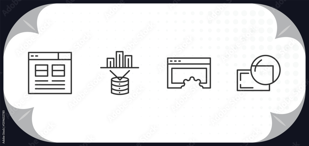 Poster outline icons set - technology concept. user interface, data visualization, website optimization, re